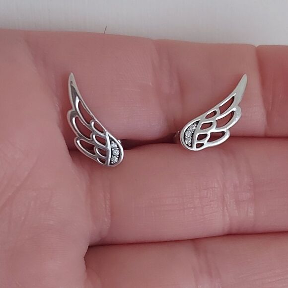 925 Sterling Silver Wings Earrings - Picture 2 of 5